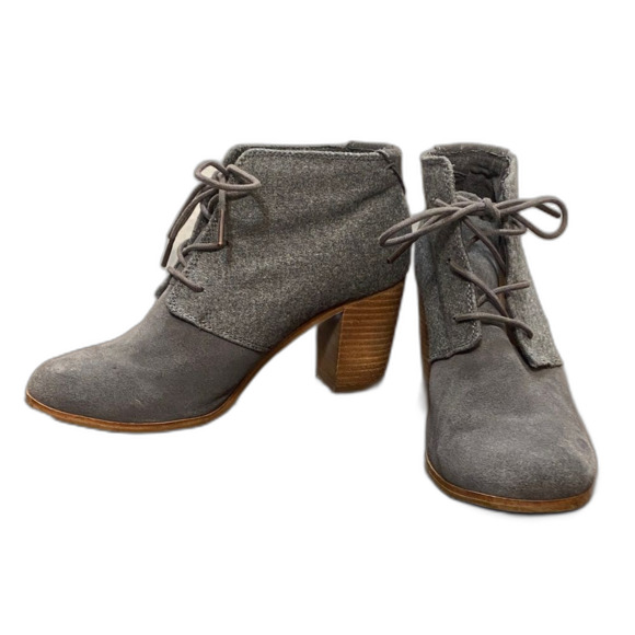 Toms Charcoal Chunk Heeled Lace Up Ankle Boots - Picture 1 of 10